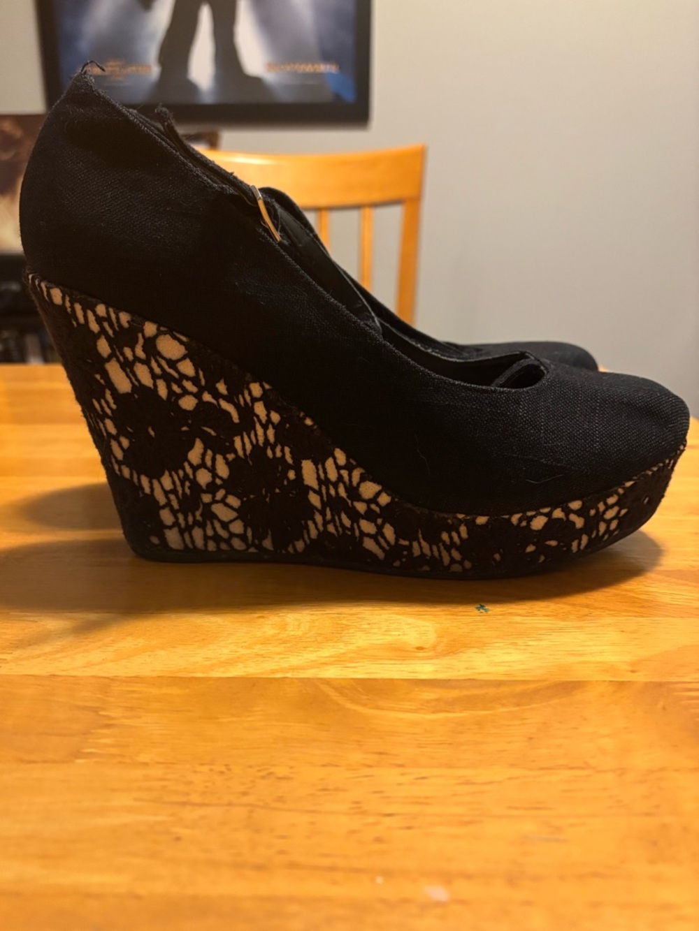 Black Floral Wedge Heels